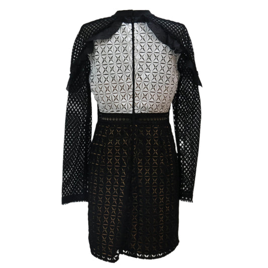 Self Portrait Geometric Monochrome Mini Dress White Black