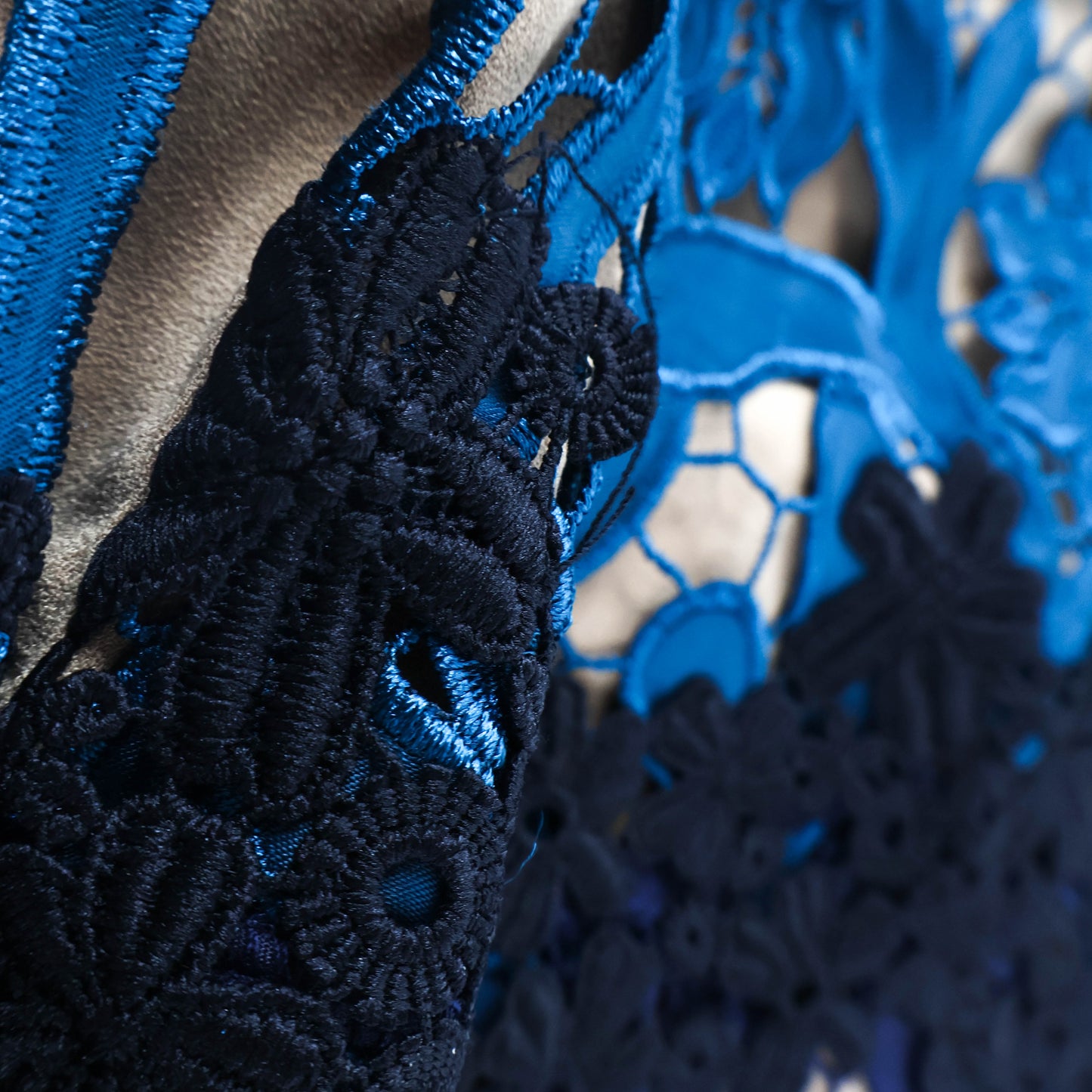 Self Portrait Blue Two Tone Lace Dress