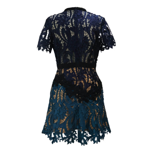 Self Portrait Blue Two Tone Lace Dress