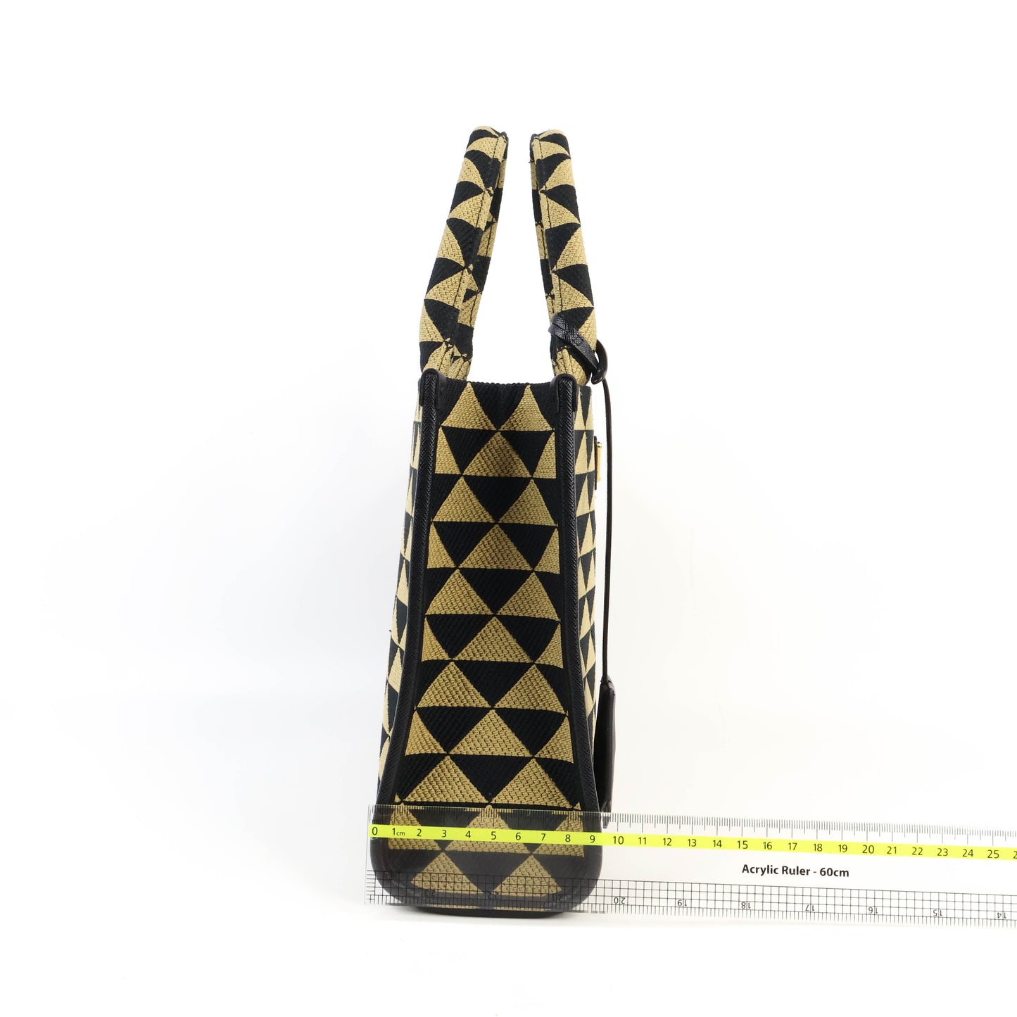 Prada Symbole Embroidered Fabric Handbag Small Black Beige