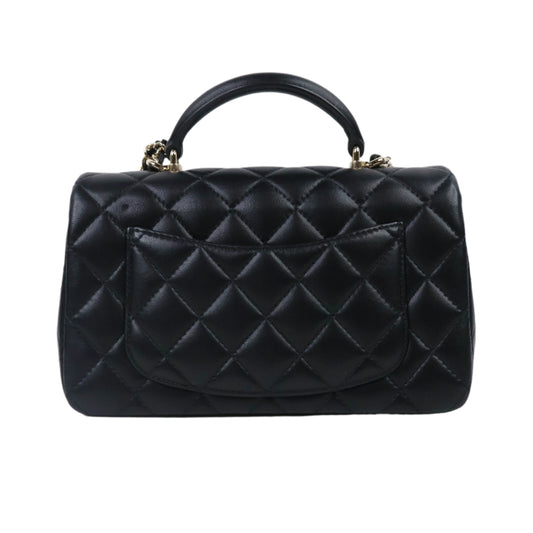 Chanel Classis 8" Flap Handle Black Lamb Charm
