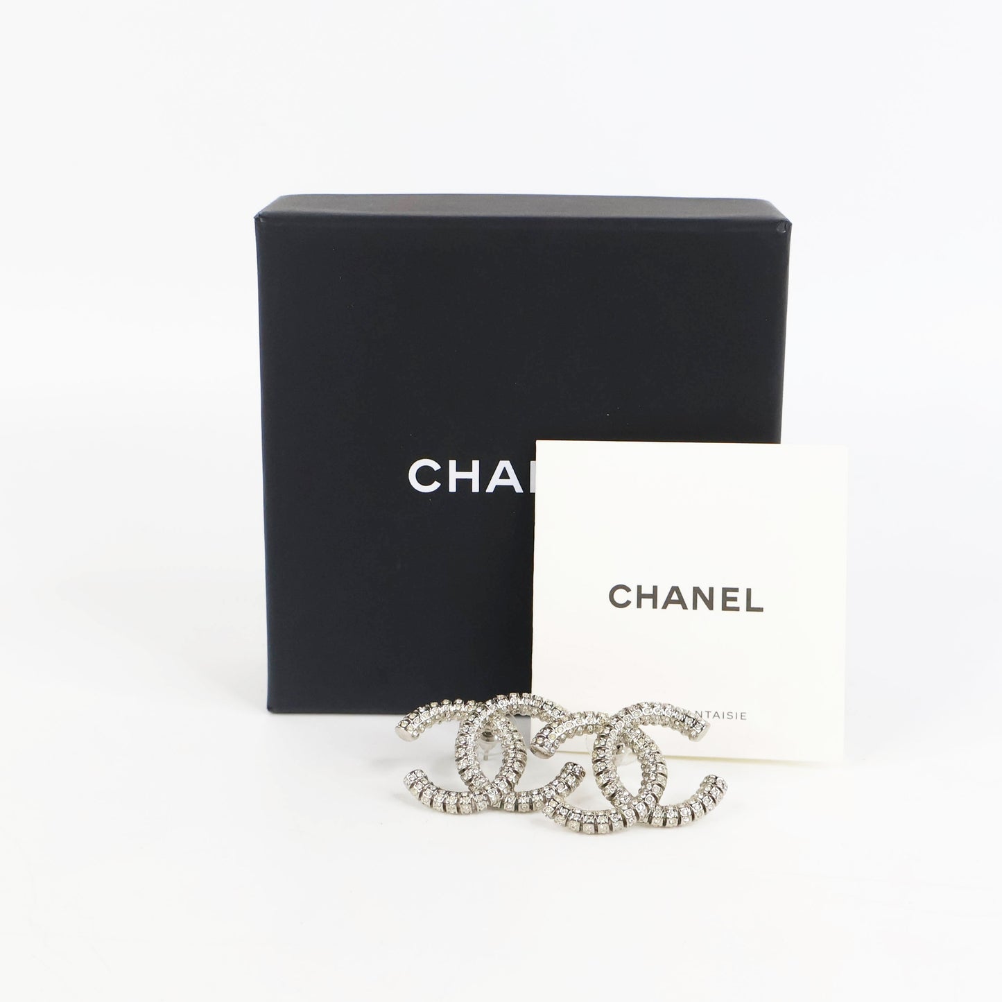 Chanel Earrings CC Crystal Silver