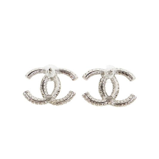 Chanel Earrings CC Crystal Silver