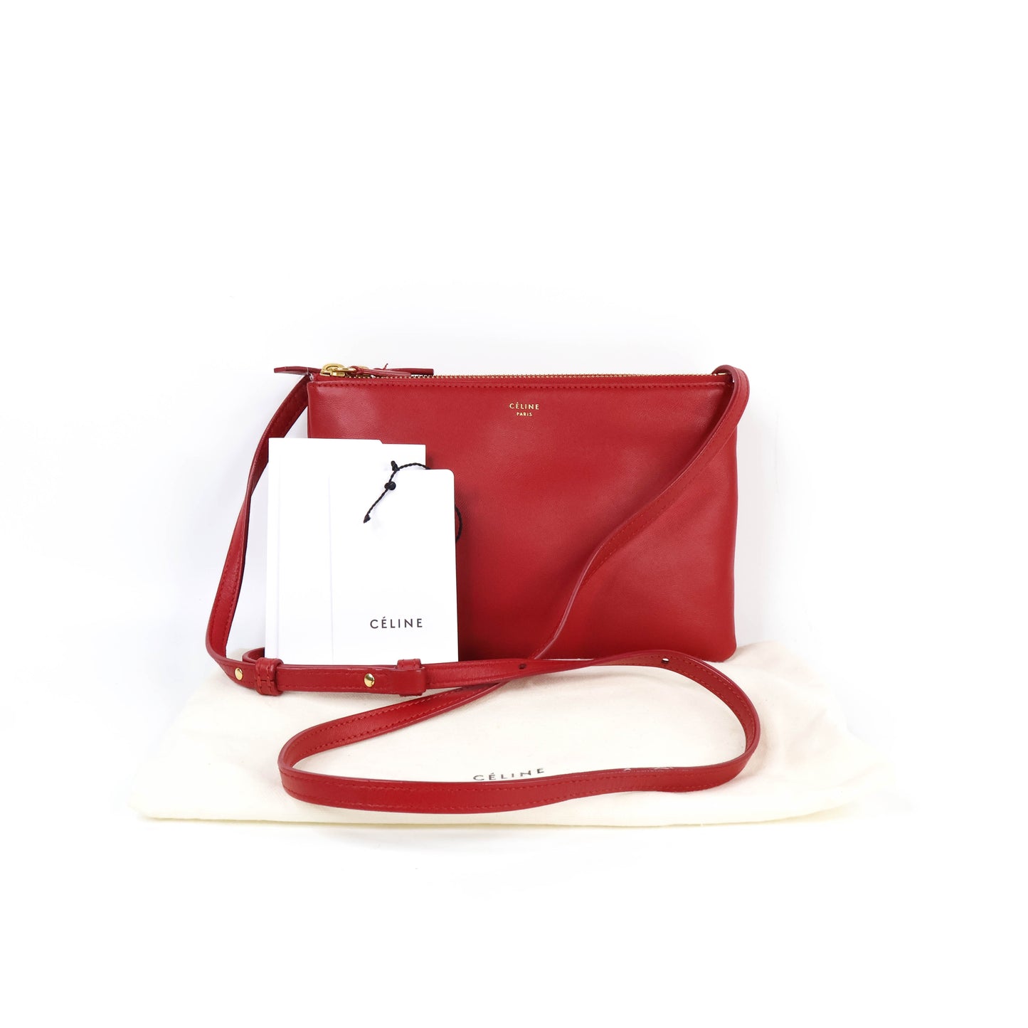 Celine Trio Crossbody Bag Red Leather