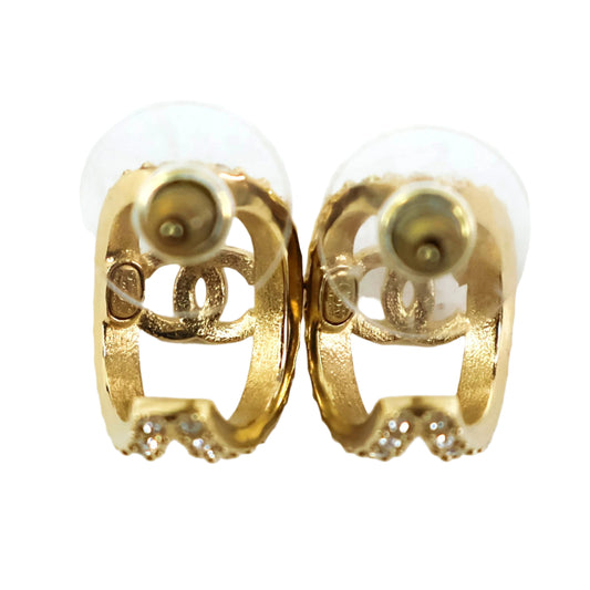 Chanel CC Gold Crystal Huggie Earrings