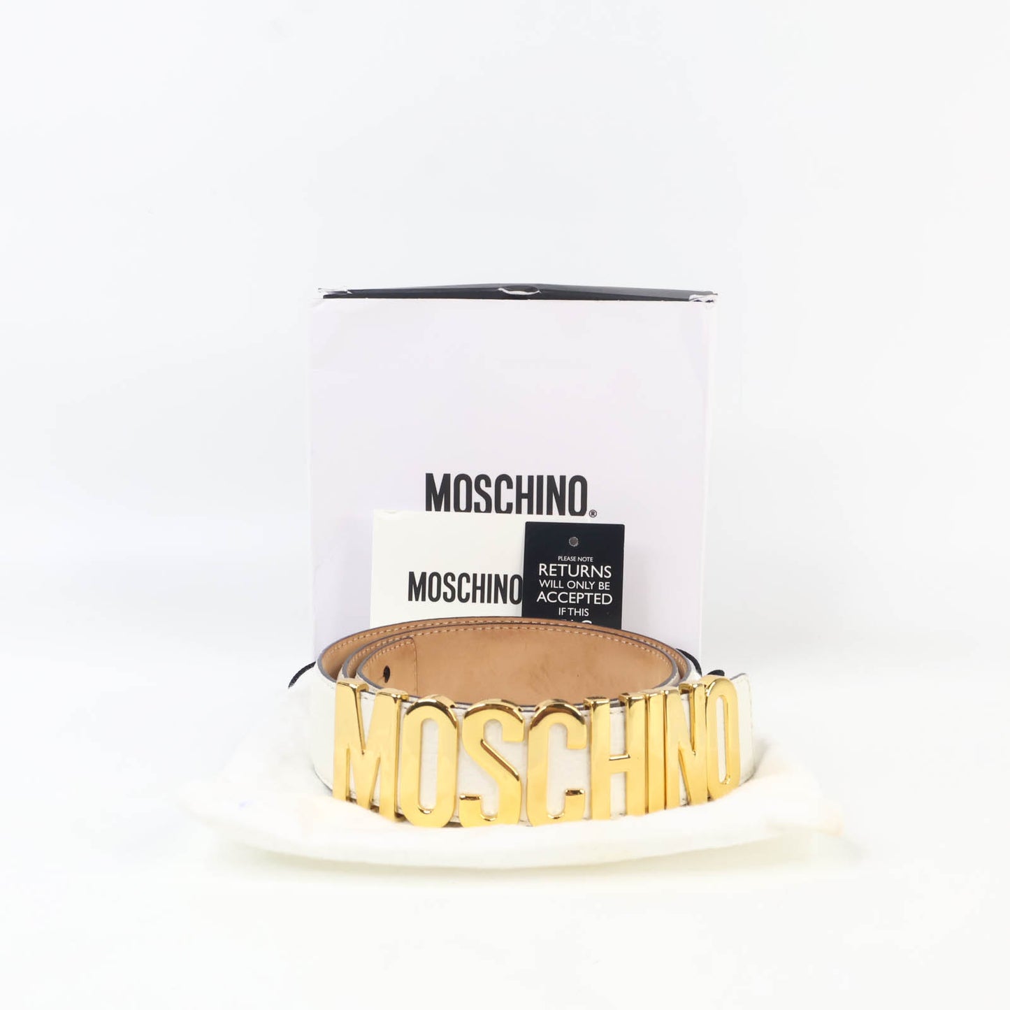 Moschino Belt Leather White Buckle Gold
