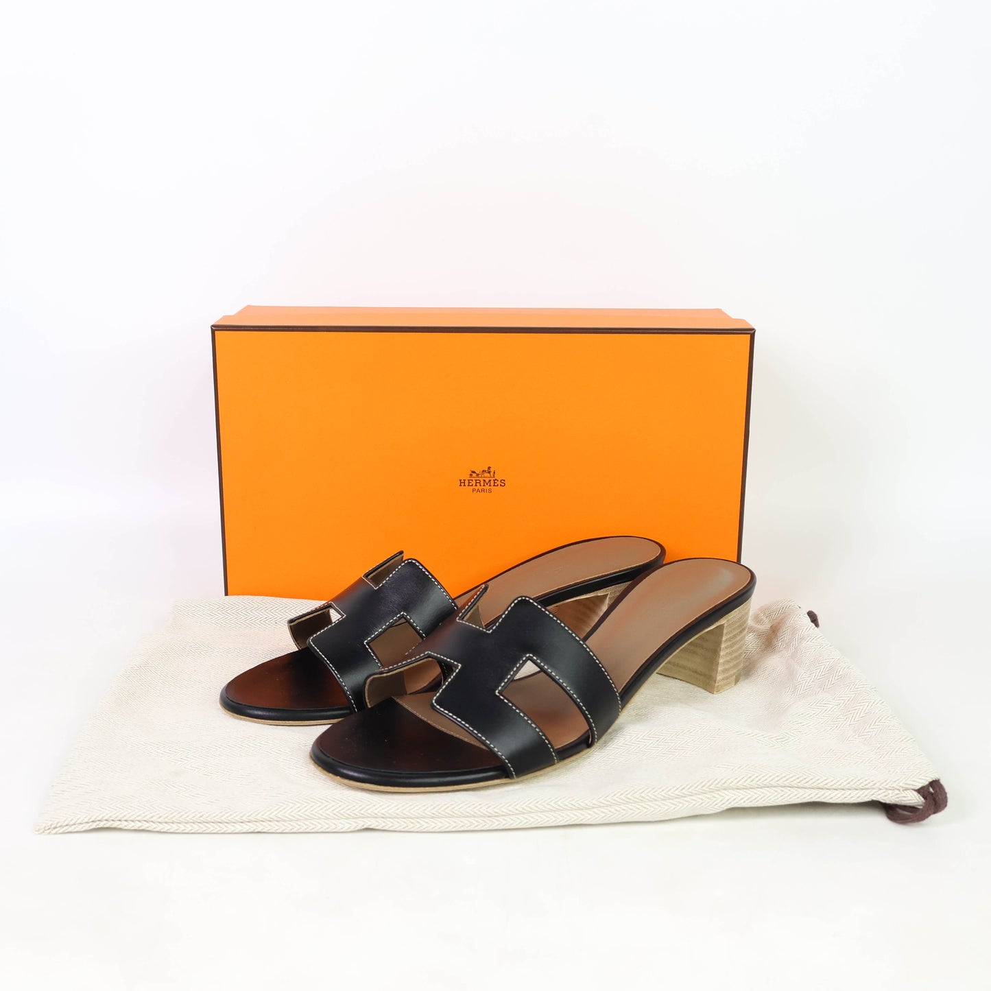 Hermes Oasis Sandals Black 38.5