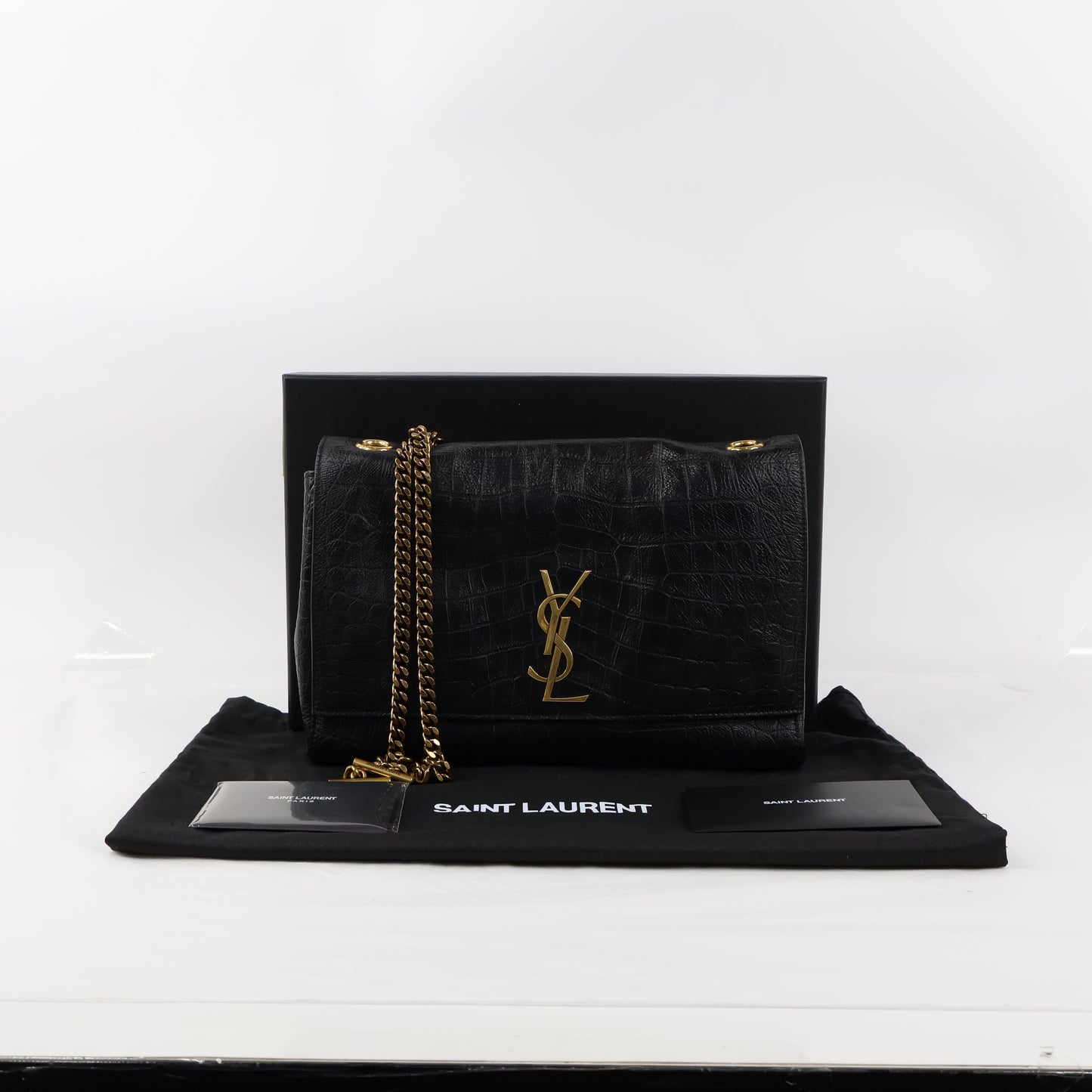 Saint Laurent Reversible Kate In Croc embossed Leather Black