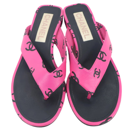 Chanel Sandals Pink CC Black 36.5C