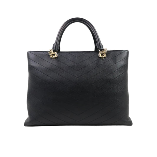 Chanel Tote Bag Chevron Calfskin Leather Black