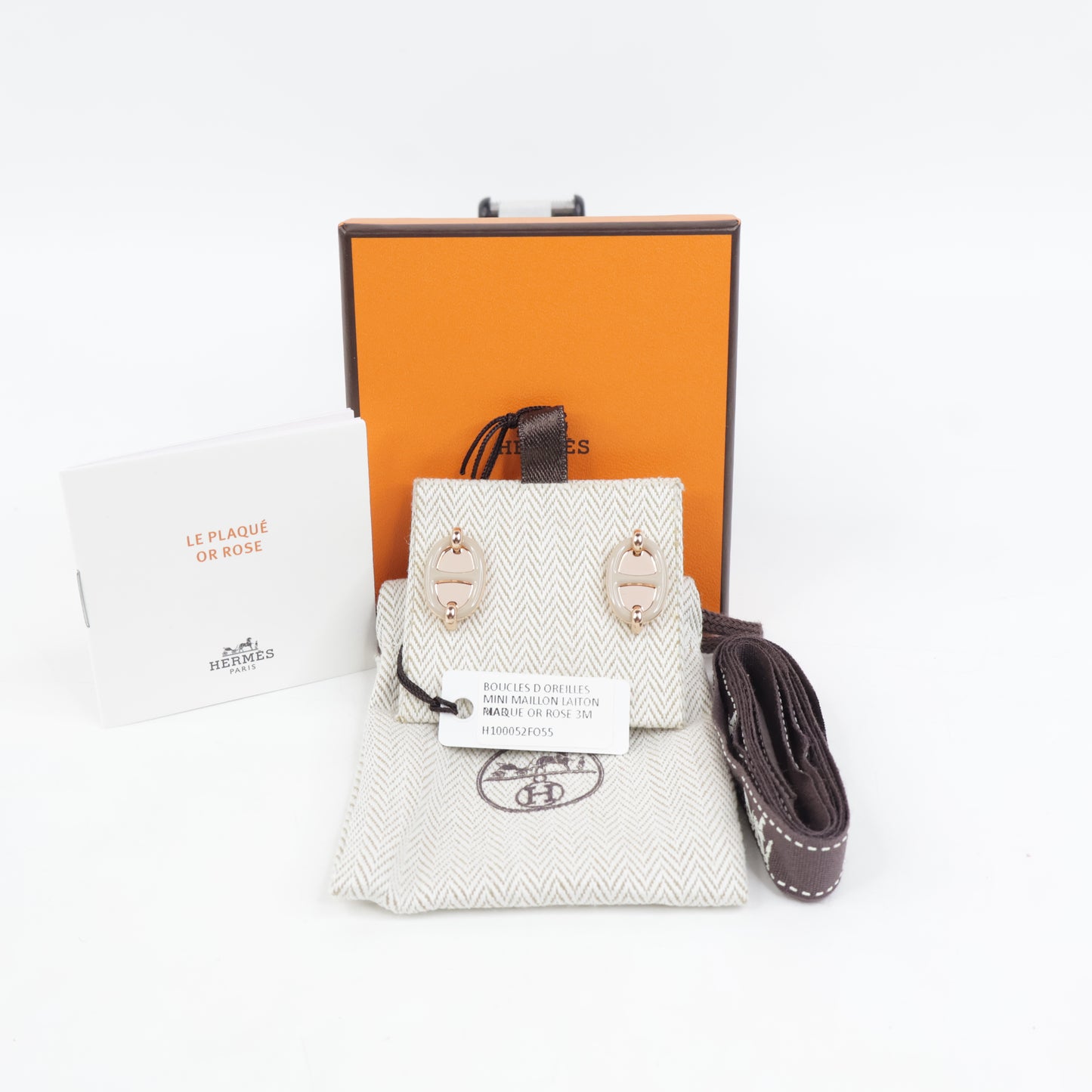 Hermes Boucles D Earrings Marron Glace RGHW