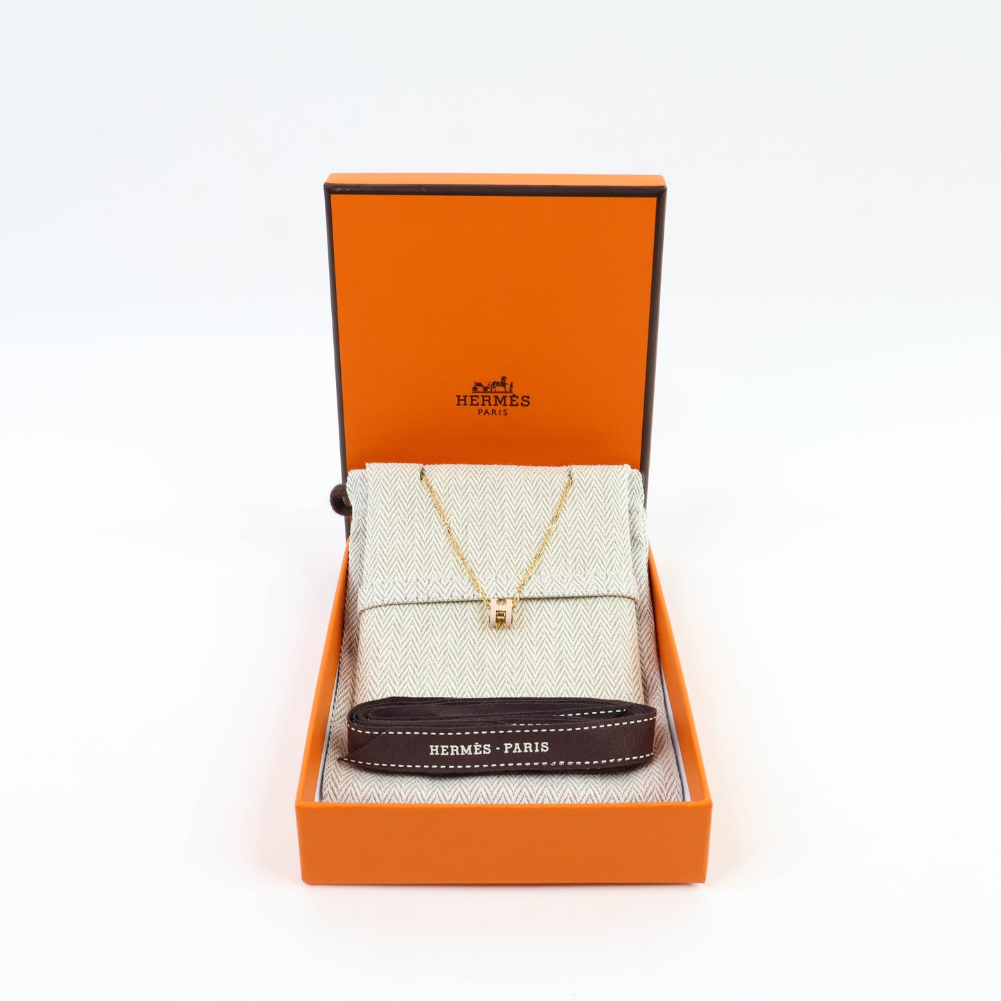 Hermes Mini Pop H Necklace Rose Eglantine GHW