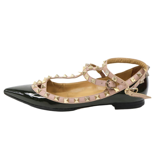 Valentino Flats Ankle Strap Green Rockstud 37.5