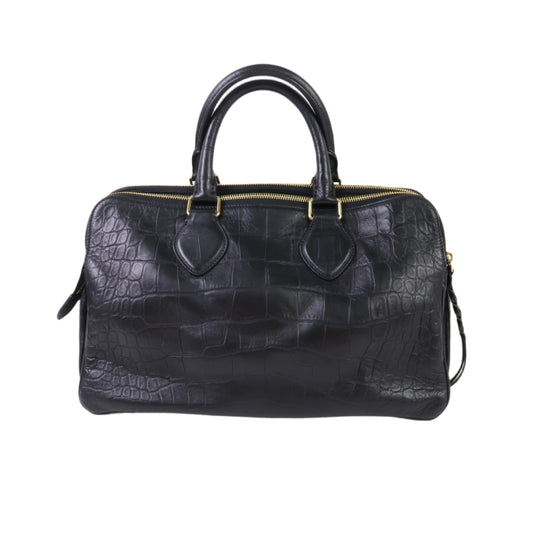 Celine Crocodile Embossed Calfskin Small Black