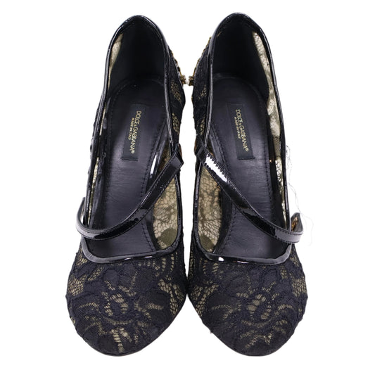 Dolce & Gabbana Heels Lace Black Crystal Gold 37