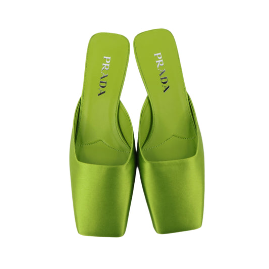 Prada Sabot Sandals Satin Green 37