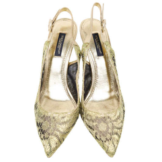 Dolce & Gabbana Sling Back Lace Gold 36.5