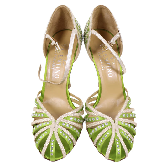 Valentino Heels Green Metallic+Crystal 36.5