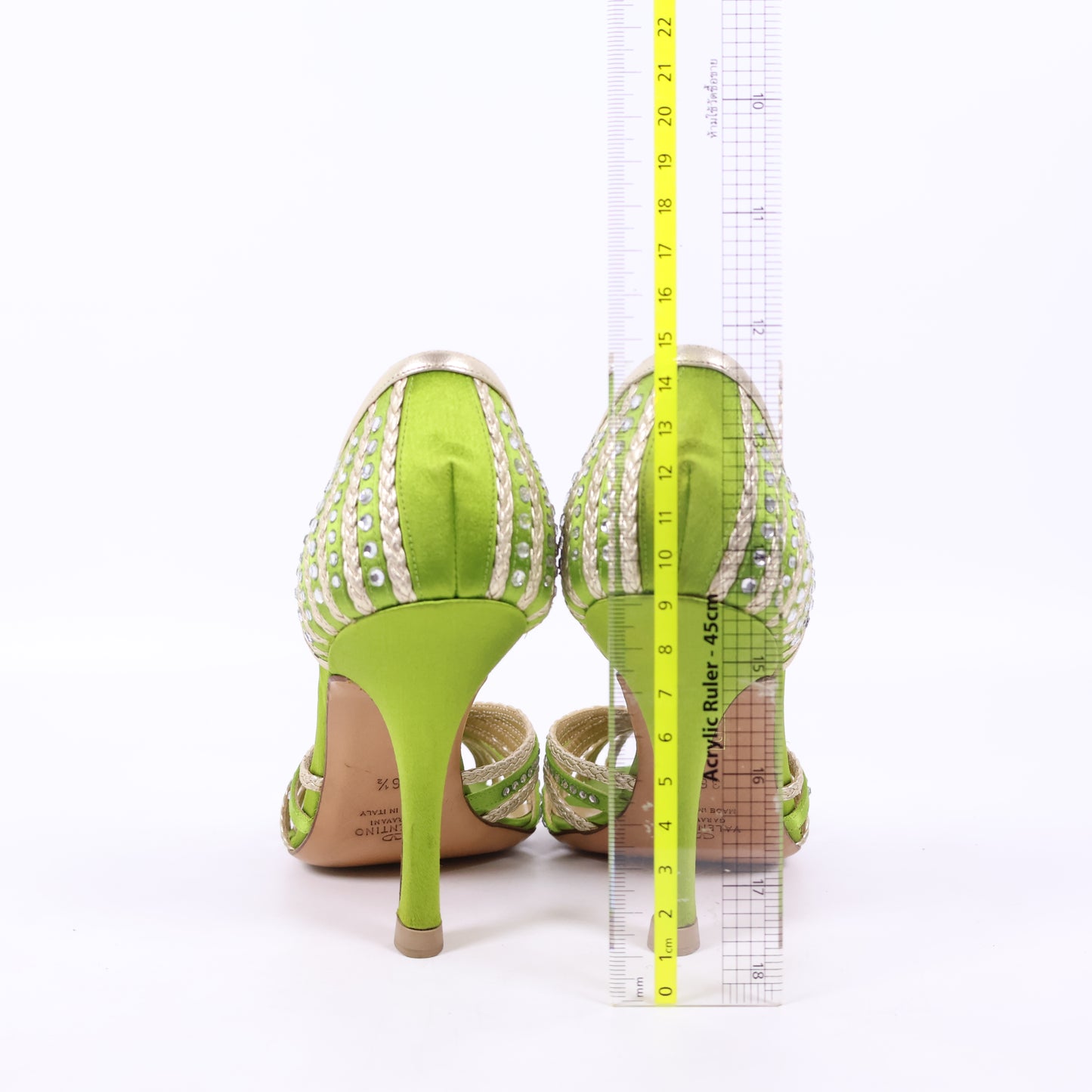 Valentino Heels Green Metallic+Crystal 36.5