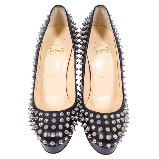 Christian Louboutin Bianca Spikes 140 Nappa Black Sliver 37