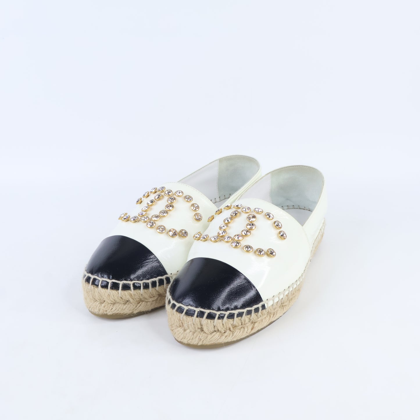 Chanel Espadrilles Patent White/Black Crystal 37