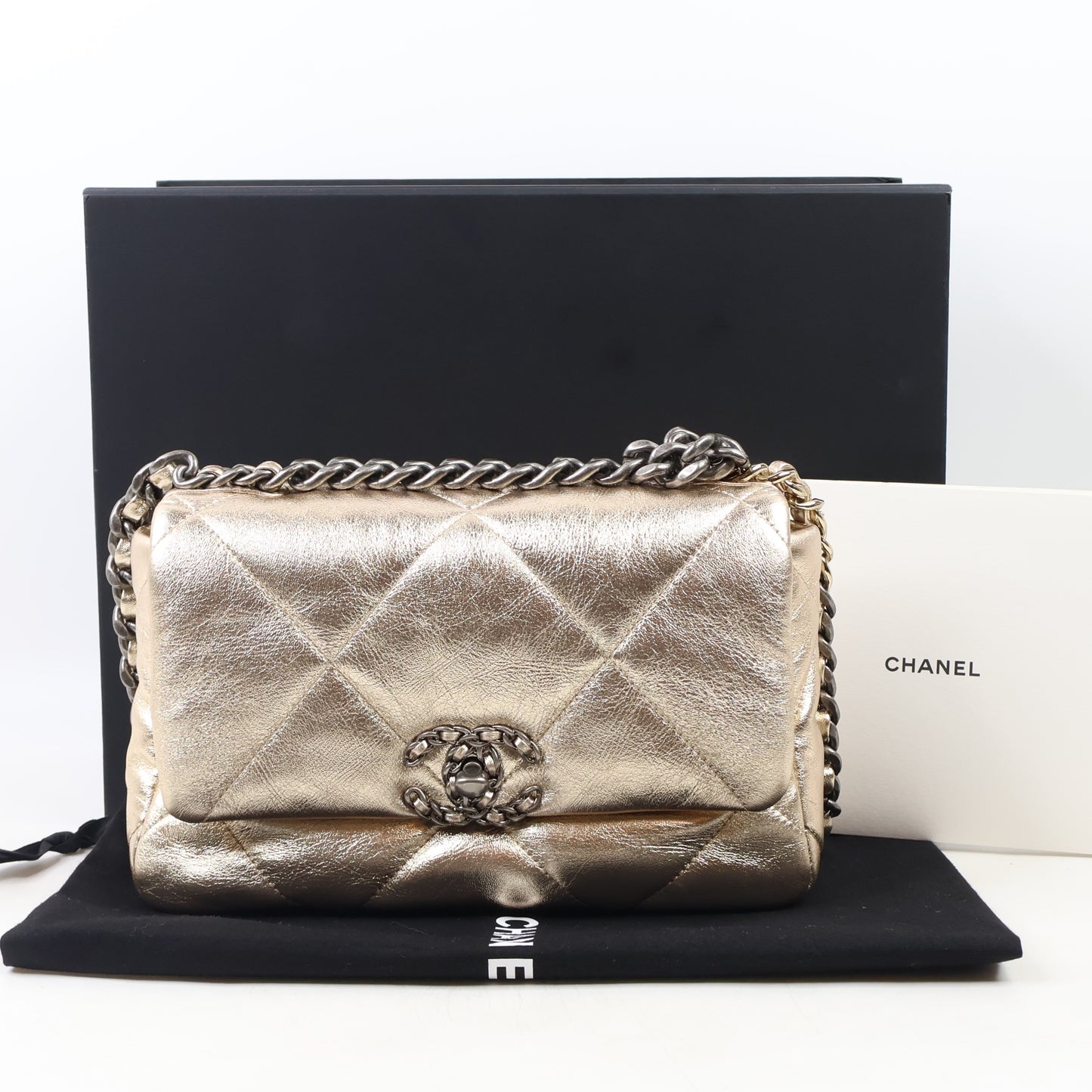 Chanel 19 Size 26 cm Metallic Gold