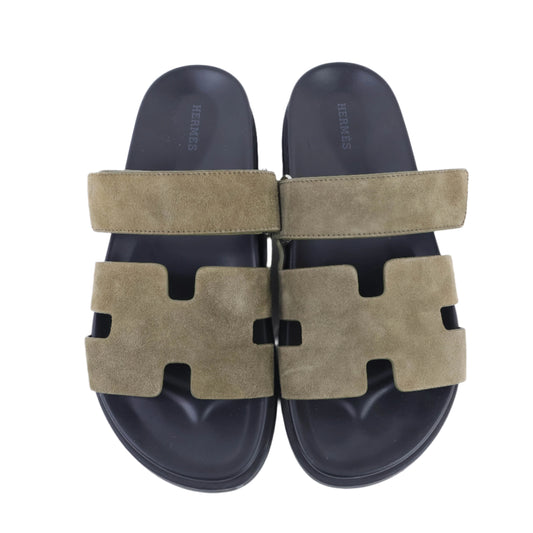 Hermes Chypre Sandals Suede Vert Toundra 41