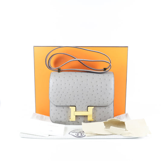 Hermes Constance24 Ostrich Gris Tourterelle GHW