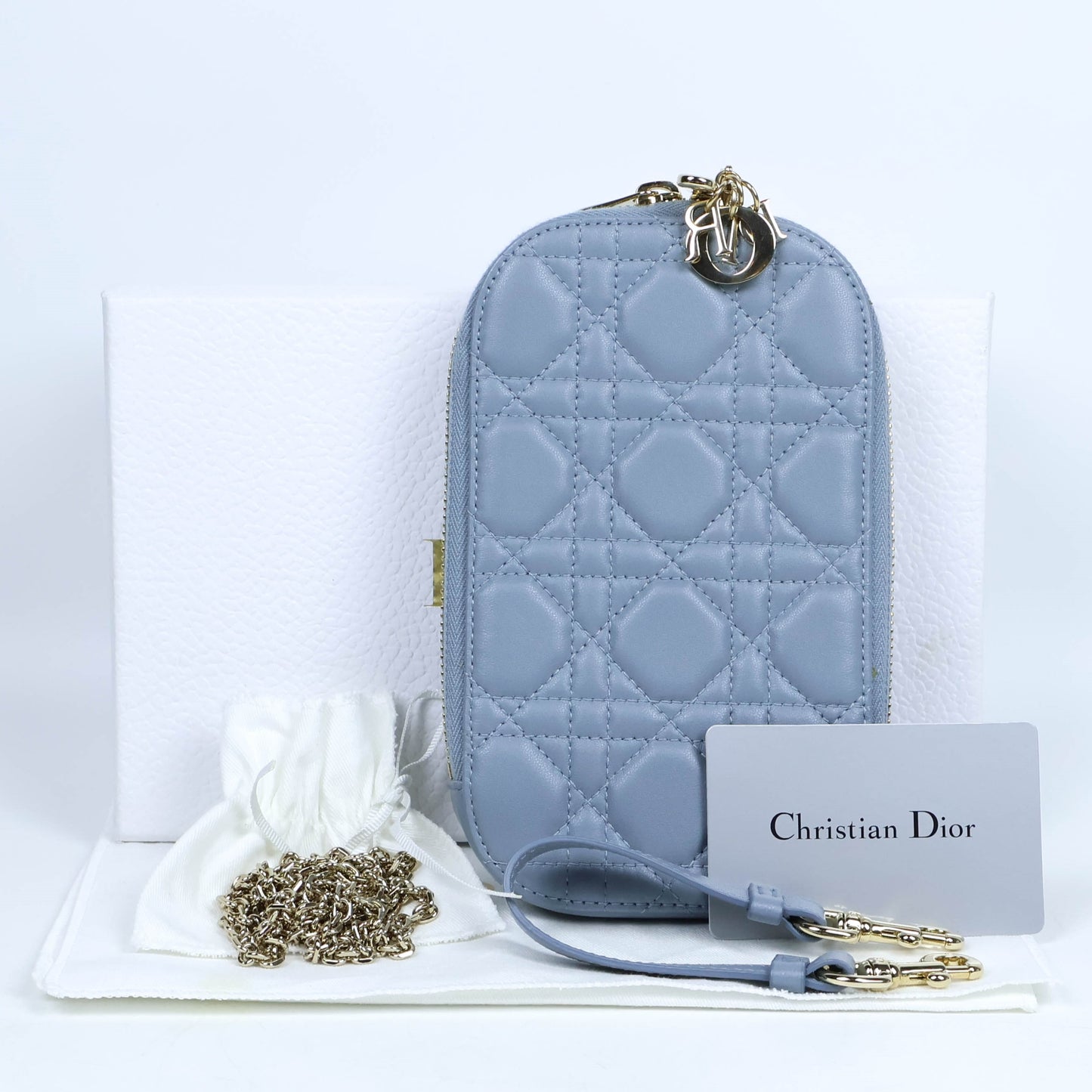 Christian Dior Phone Holder Cannage Cloud Blue