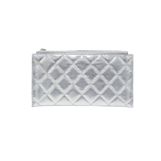 Chanel Zippy Long Wallet Metallic Silver SHW