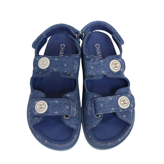 Chanel Sandals Sling Back Denim Blue 37.5