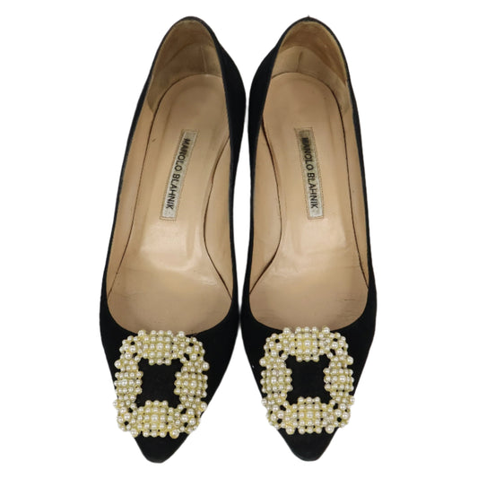 Manolo Blahnik Pumps Black Suede Pearl 37.5