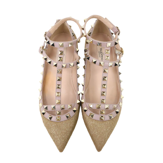 Valentino Gold Flats Rock Stud Pony Hair 35.5