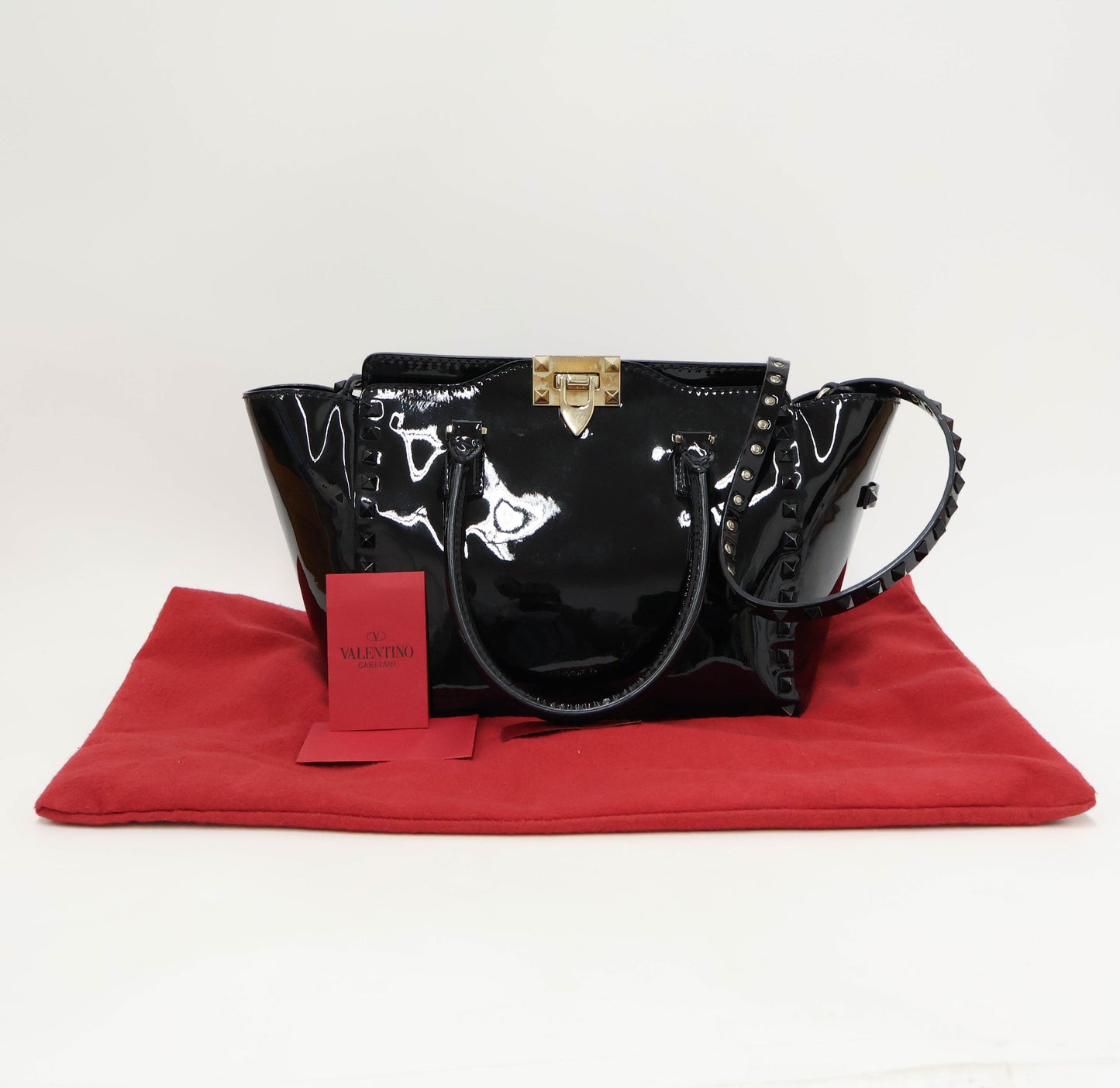 Valentino Rockstud Tote Bag Patent Black