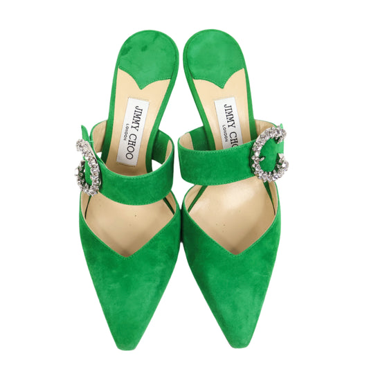 Jimmy Choo Sandals Heels Sude Green Crystal 38