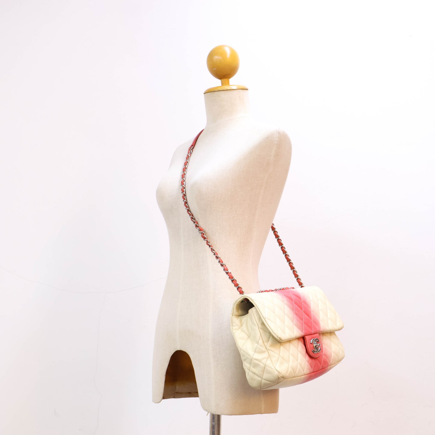 Chanel Flap Quilted Ombre White Red Caviar SHW