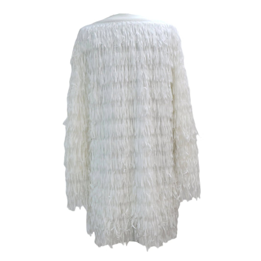 Balmain Fringed Knitted Minidress In White