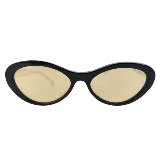 Chanel Sunglasses Black Frame Gold Lens