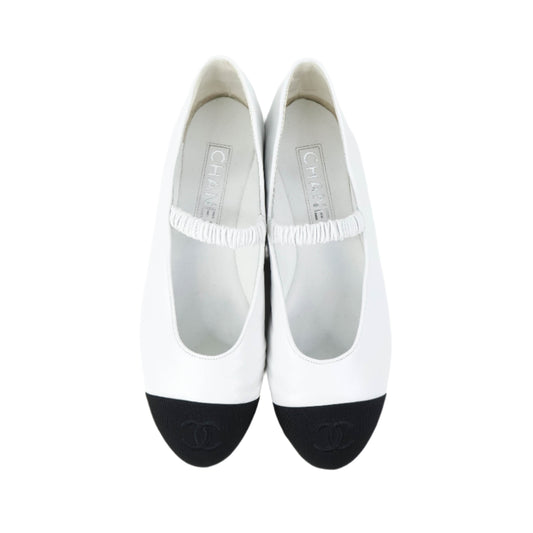 Chanel Flats Ballerina White Black 37.5