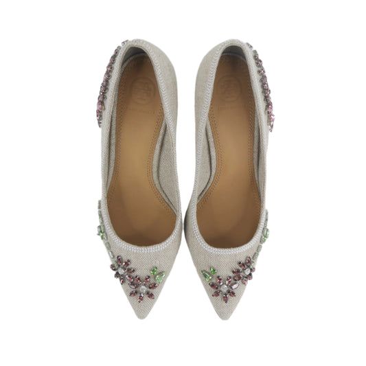 Tory Burch Pumps Linen Beige Crystal 40