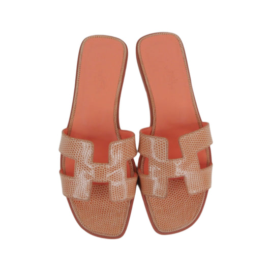 Hermes Oran Sandals Lizard Orange Joey 37