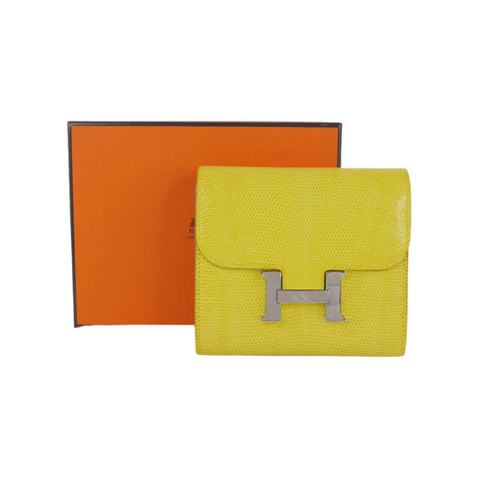 Hermes Constance Slim Short Wallet Lizard Mimosa Yellow