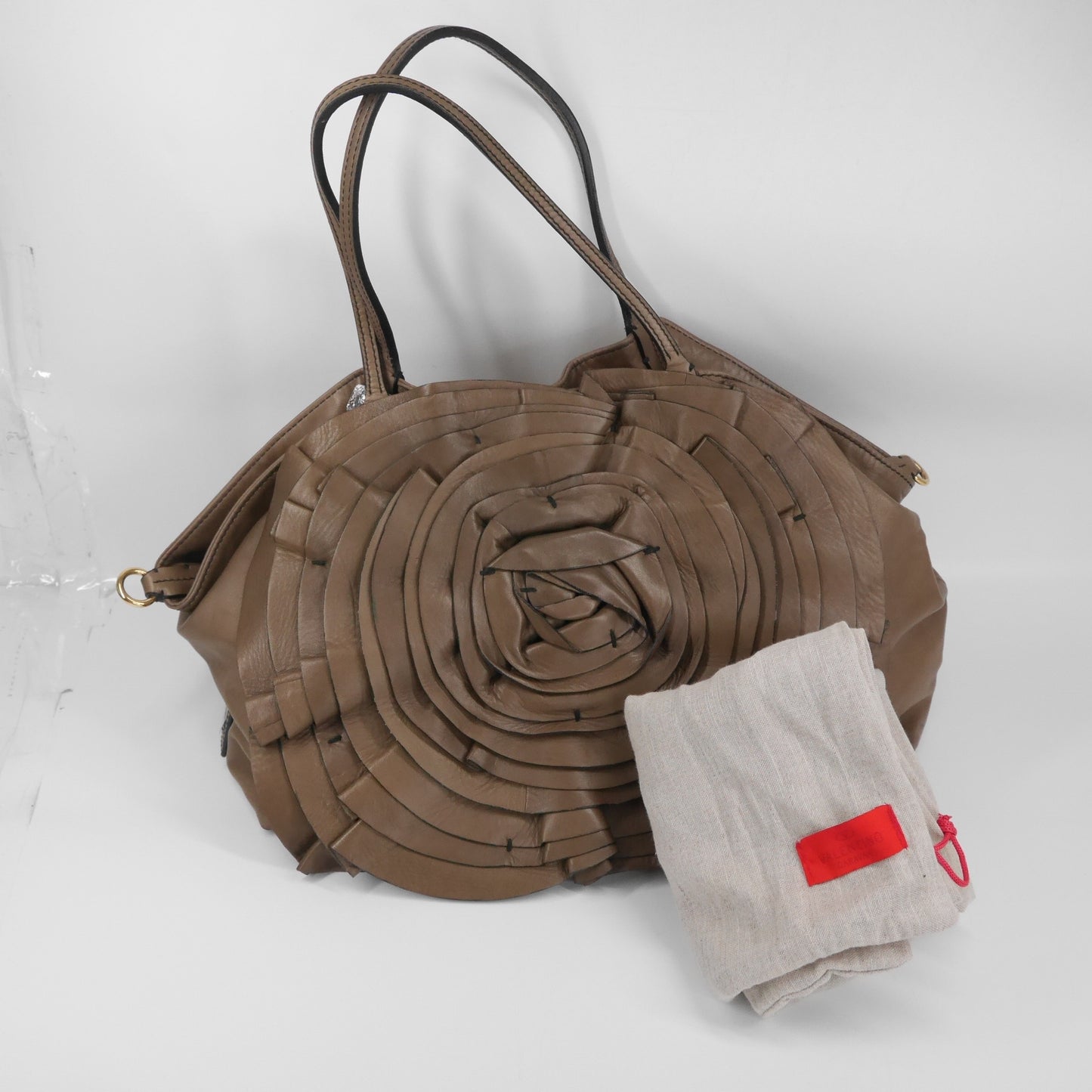 Valentino Rose Tote Bag Taupe Brown