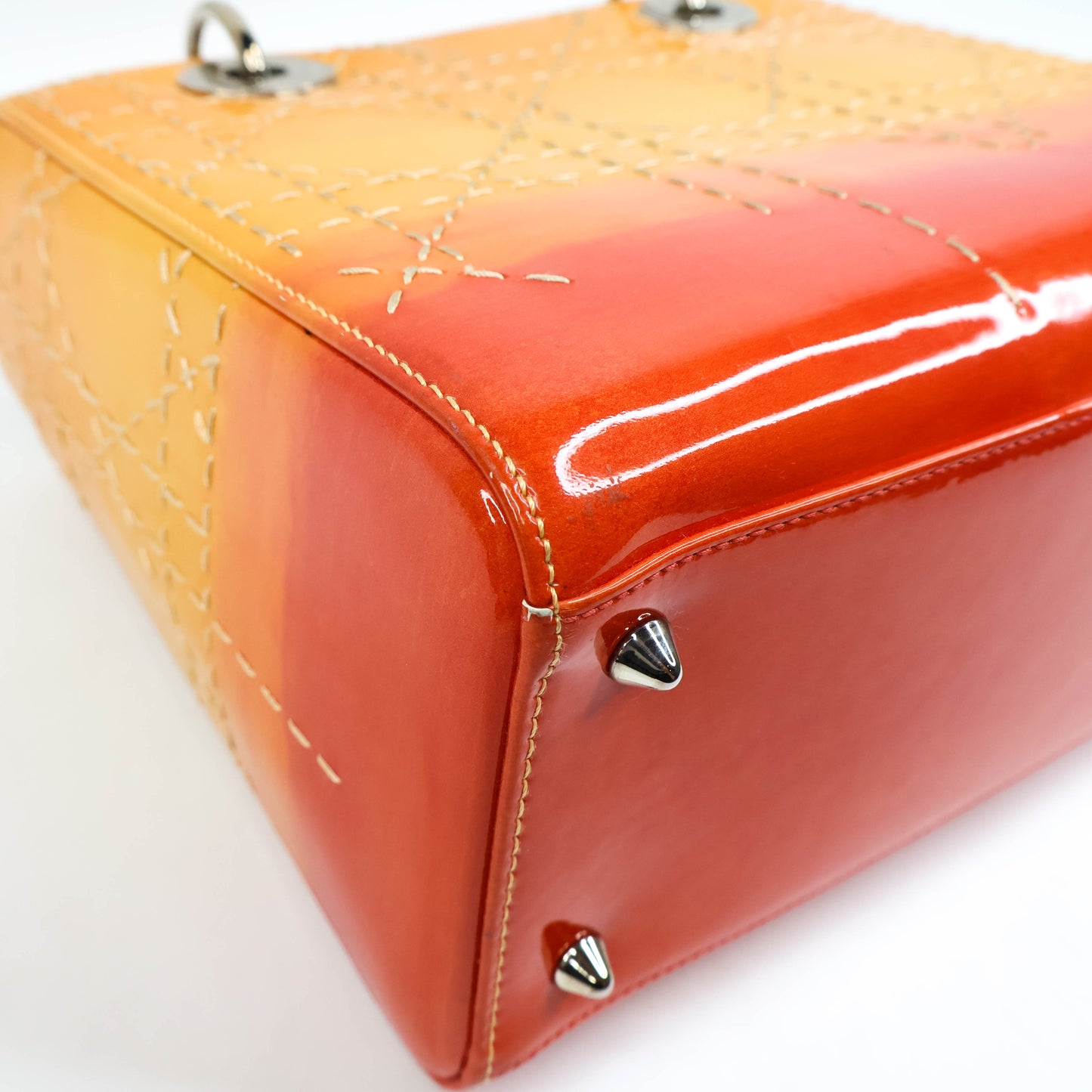 Christian Dior Lady Medium Patent Ombre Yellow Orange
