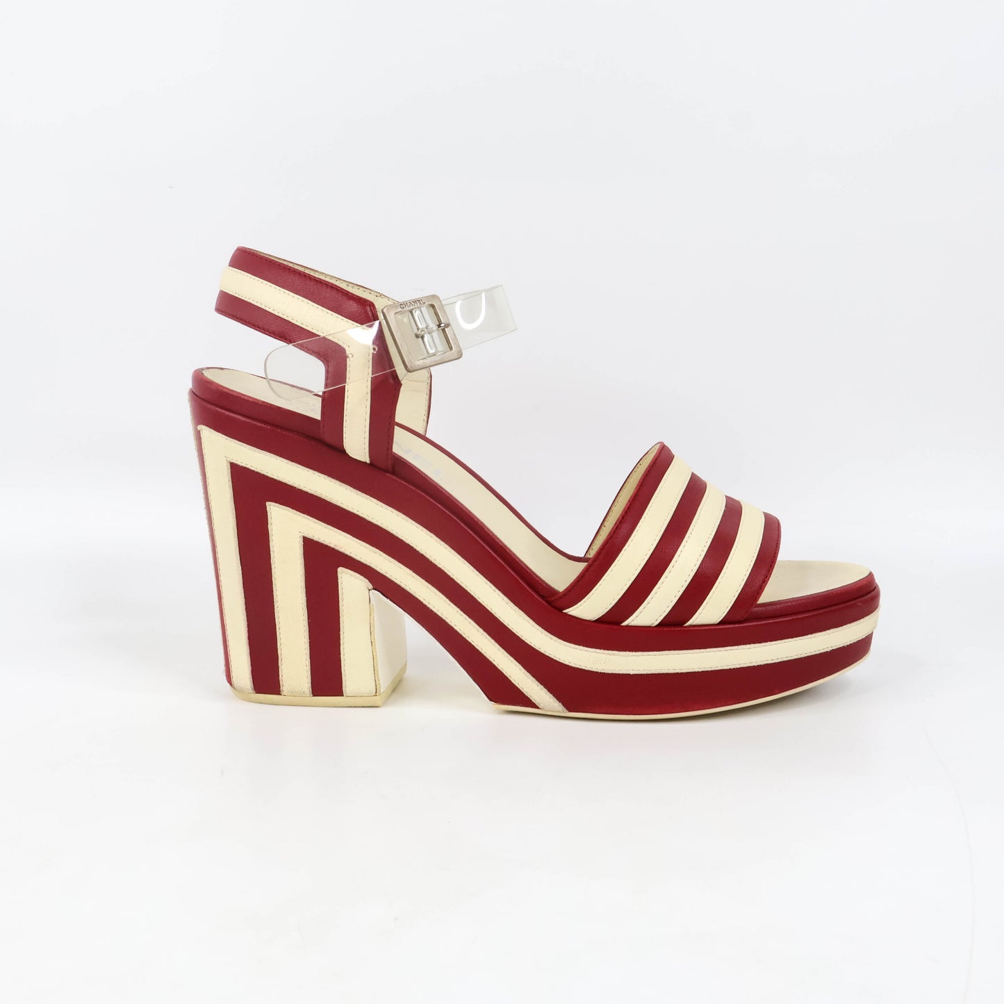 Chanel Stripe Wedge Red White 40