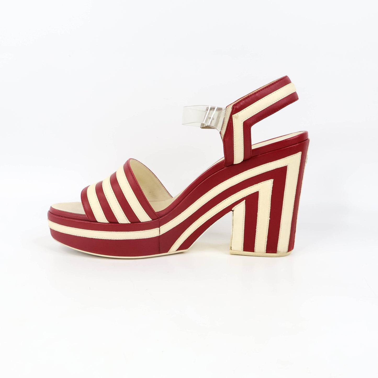 Chanel Stripe Wedge Red White 40