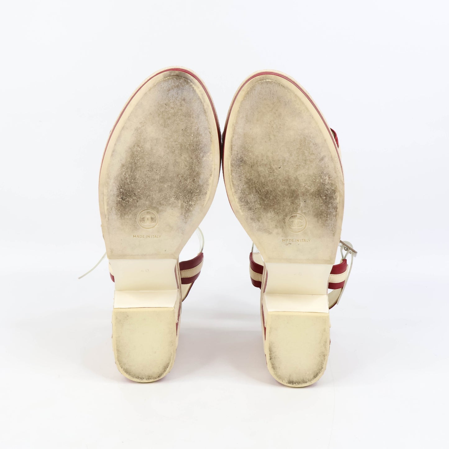 Chanel Stripe Wedge Red White 40