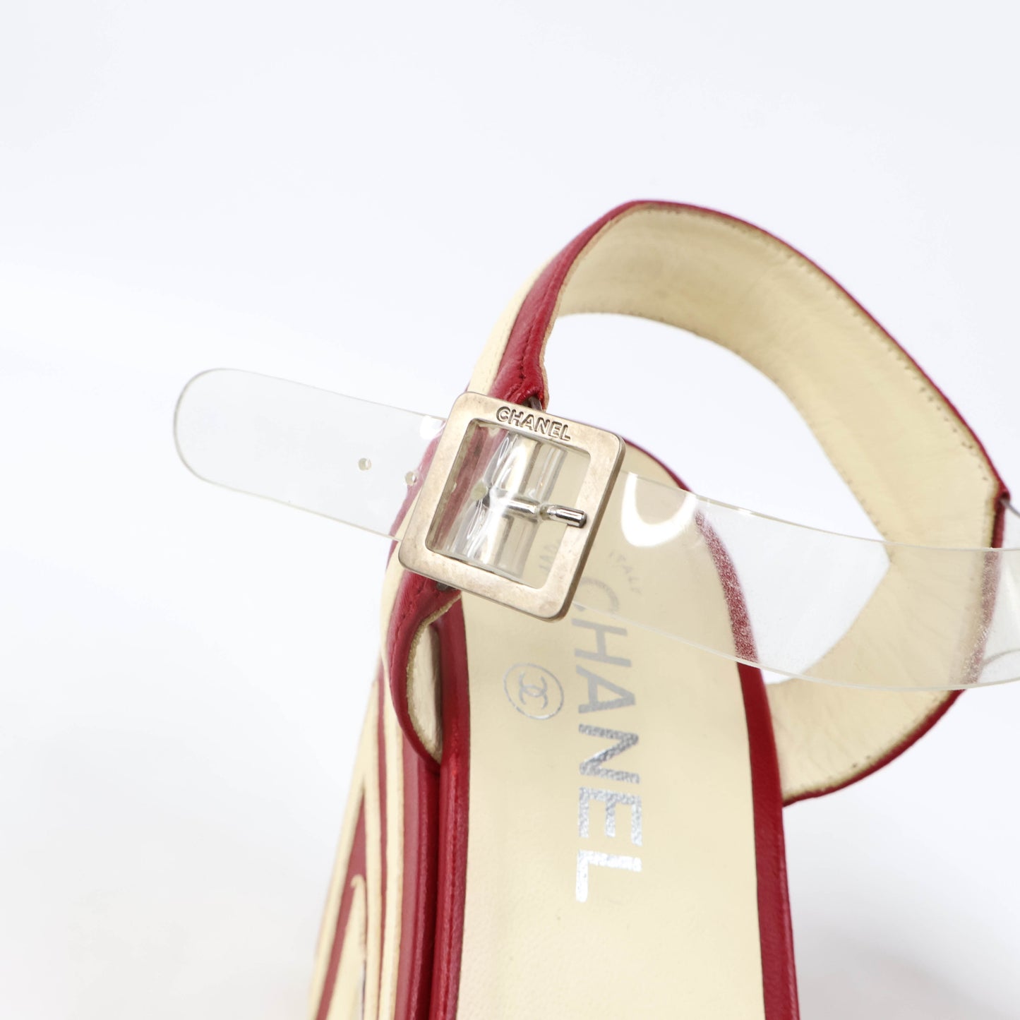 Chanel Stripe Wedge Red White 40