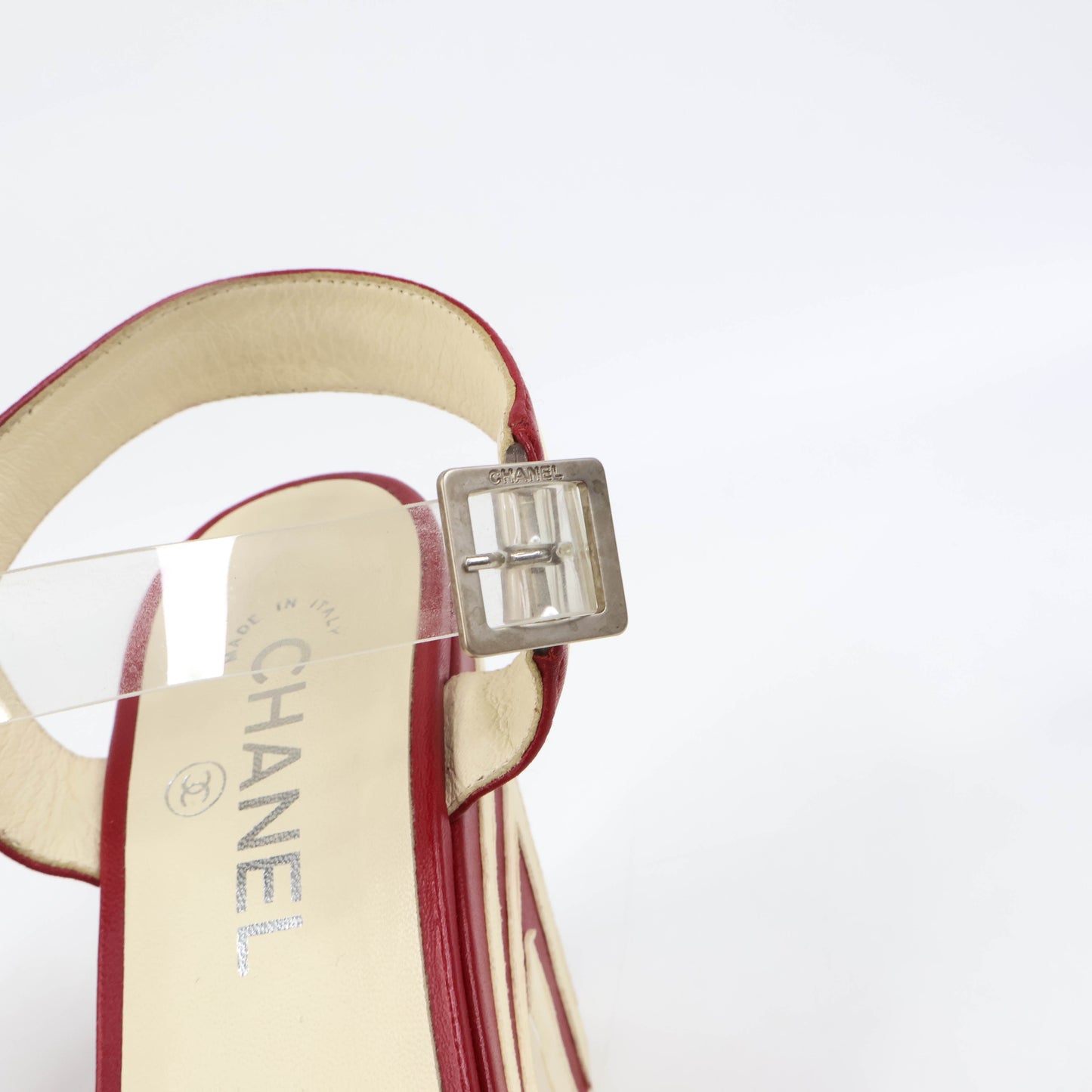 Chanel Stripe Wedge Red White 40