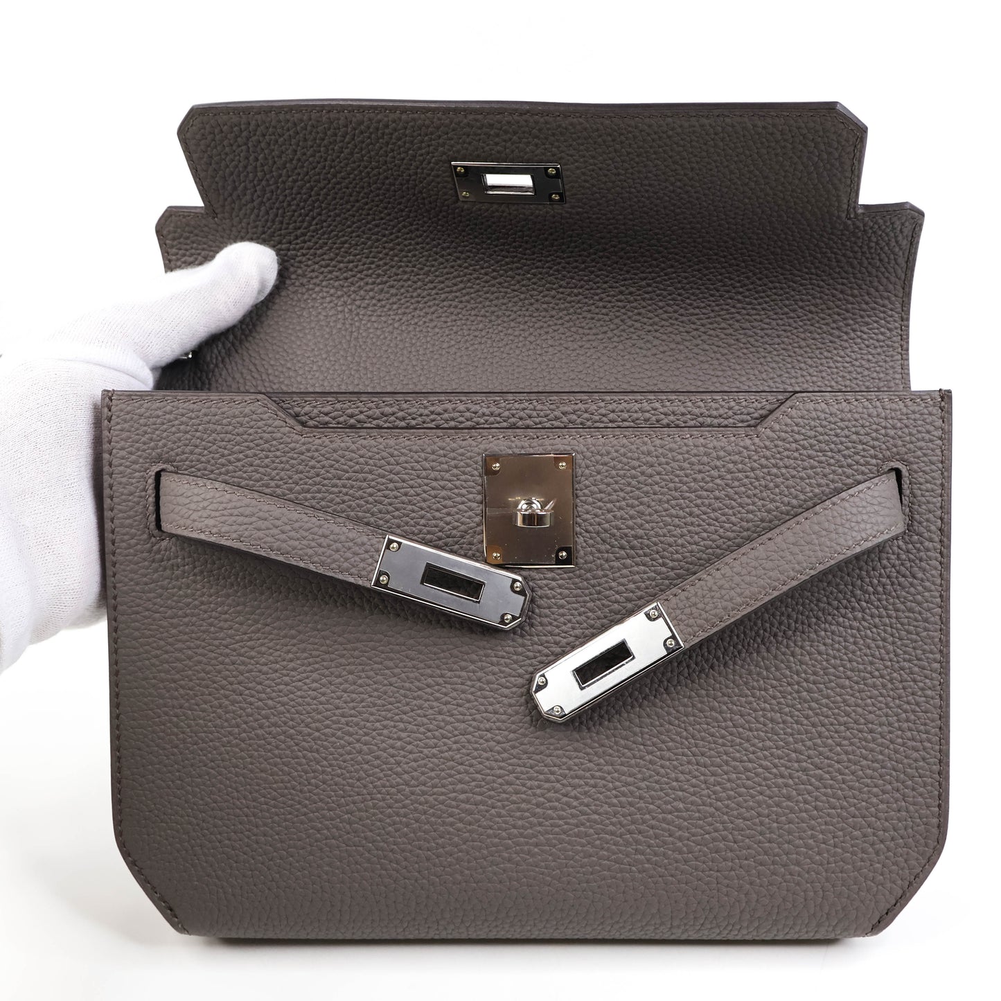 Hermes Kelly Depechs 25 Pouch Etain Togo PHW